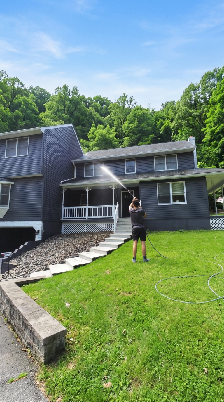 Dirty Dawg soft-washing a home in south central Pennsylvania